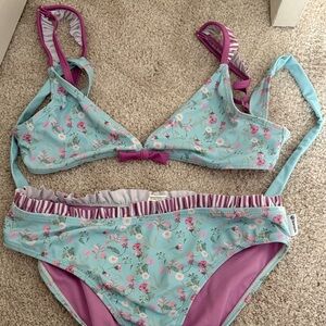 Limeapple Girls Aqua Floral Bikini with Pink Accents